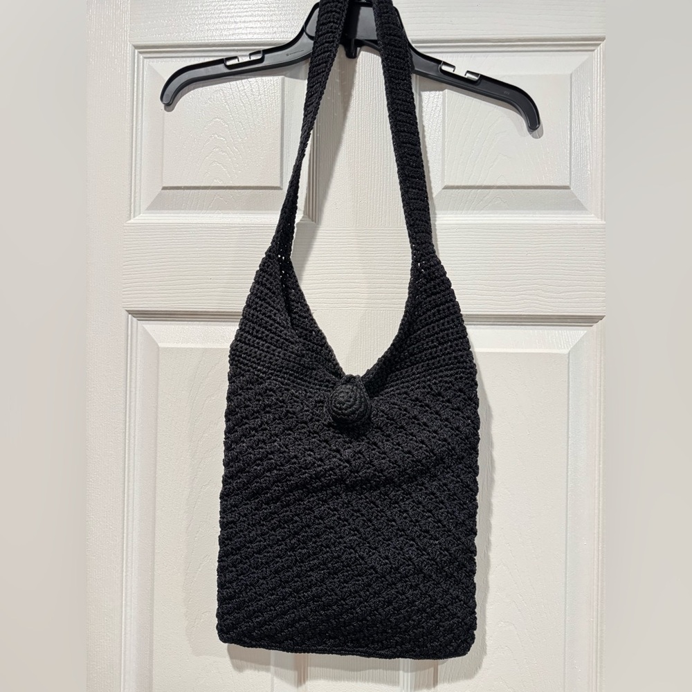 Vintage (90’s) black floral crochet bag and pouch - Island by Harry Haslett